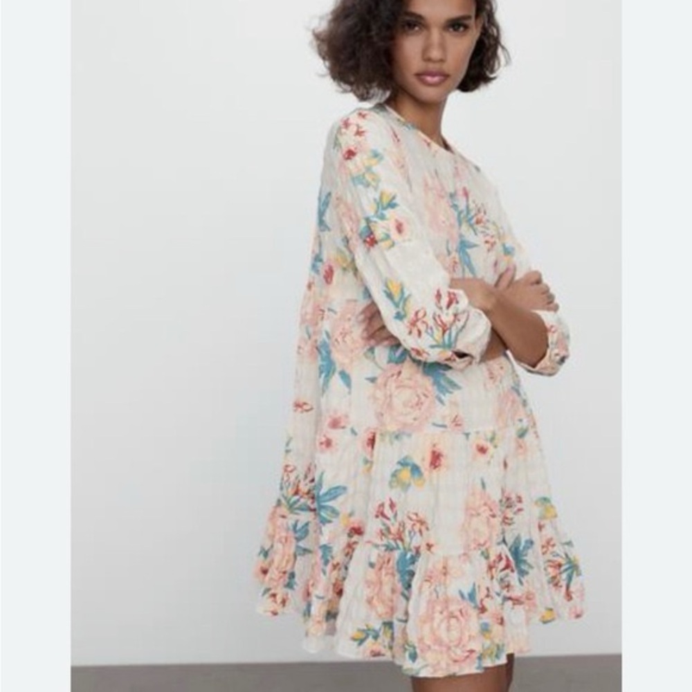Zara Size S Sharon Floral Tiered Ruffle Babydoll Dress